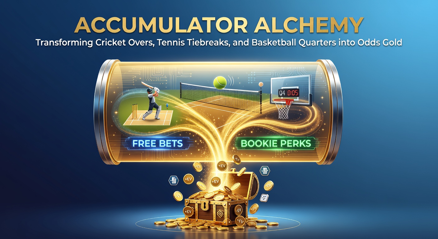 Cricket player bowling during an intense over, with overlaid betting odds and accumulator graphics highlighting potential multipliers
