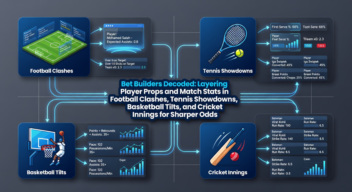 Dynamic bet builder interface showing layered football player props like shots on target alongside match stats such as corners and cards