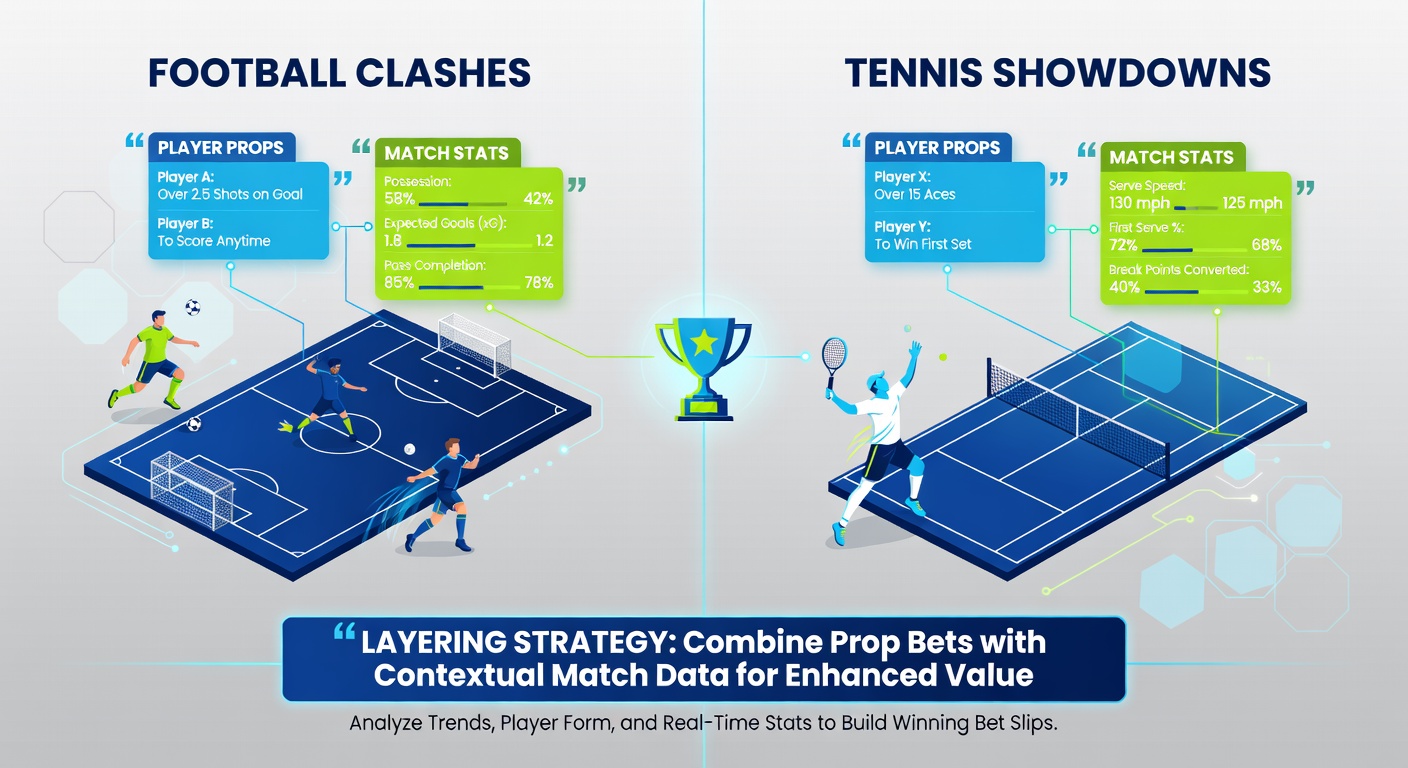 Tennis bet builder displaying player aces, double faults, and total games stats during a clay court showdown