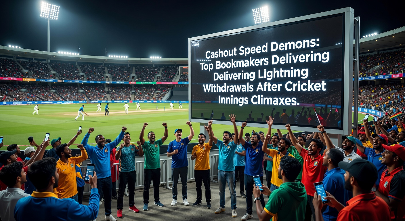 Close-up action shots of a slot jackpot screen exploding with coins, a tennis player mid-rally smash, and a cricket batsman hitting a six, emphasizing rapid post-win withdrawals