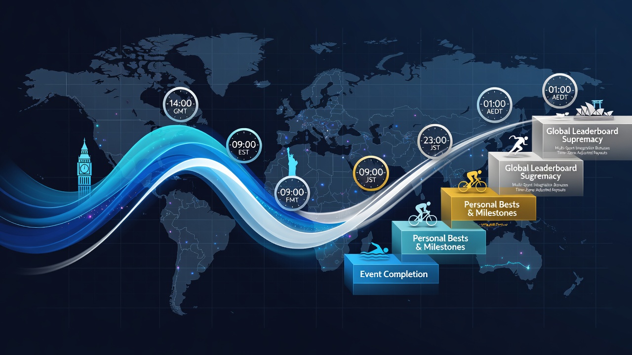 Multi-sport platform interface displaying aligned reward tiers across time-adjusted global events