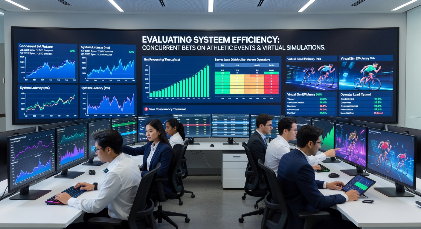 Operators monitor server performance during simultaneous athletic events and virtual simulations