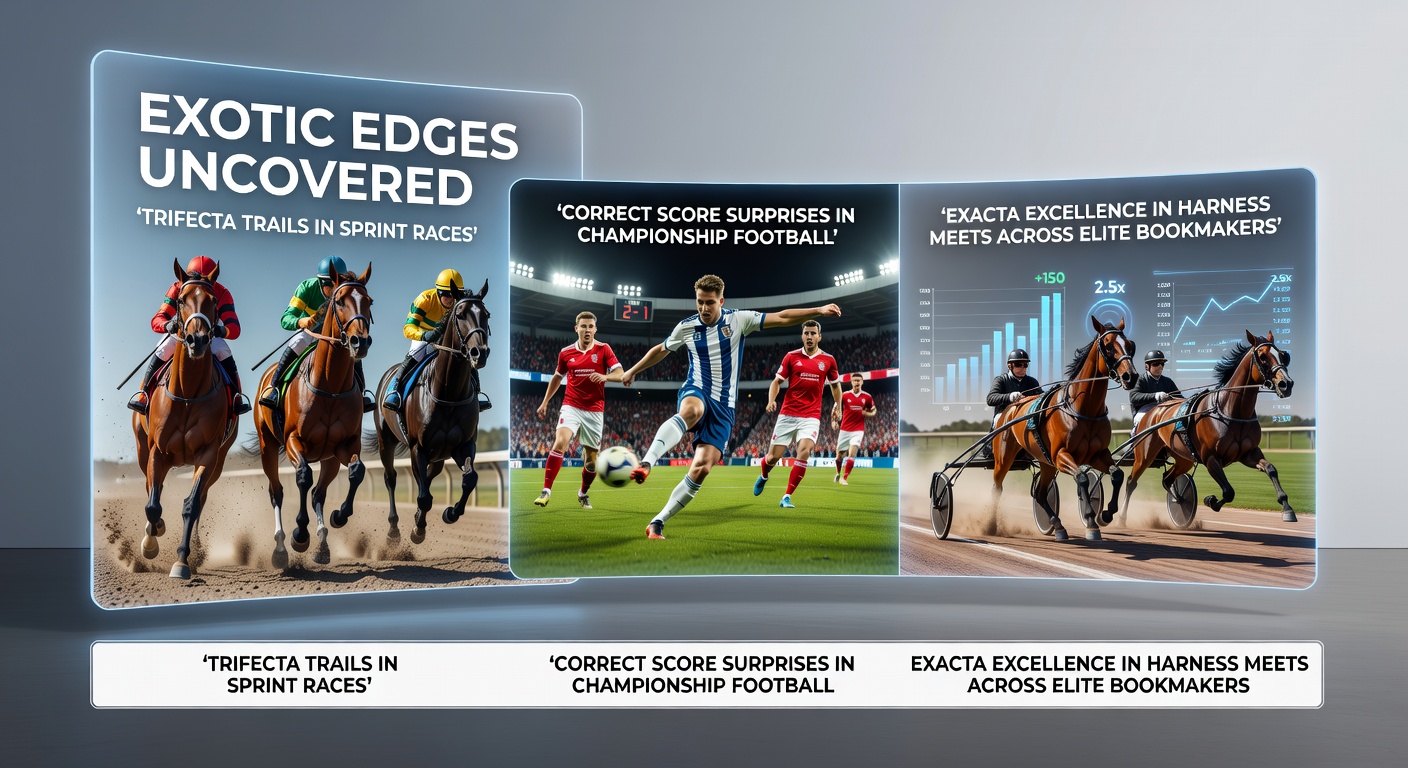 Thrilling finish in a sprint horse race with horses neck-and-neck crossing teh line, highlighting trifecta betting excitement