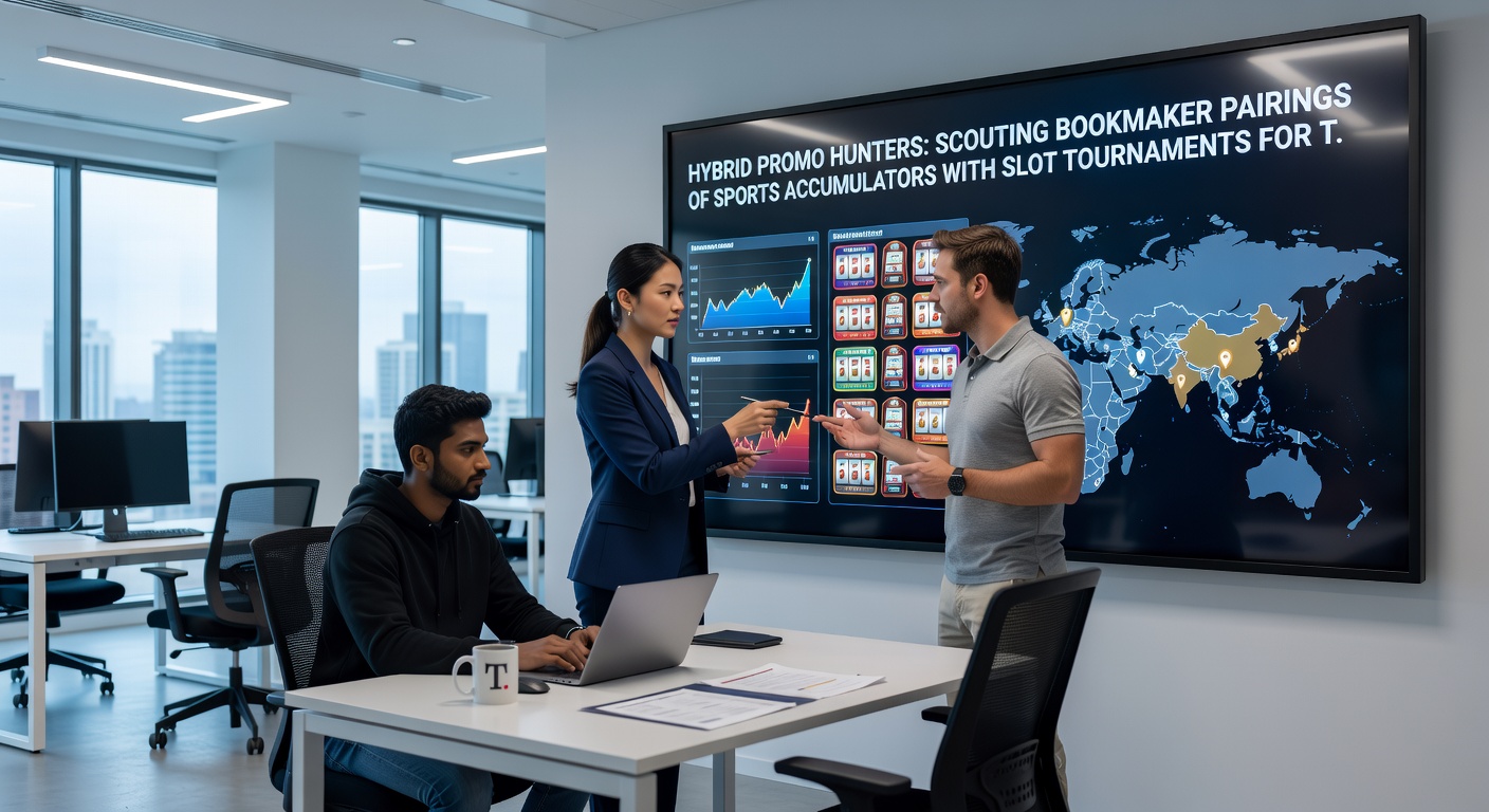 Split-view illustration of a tennis court accumulator bet slip merging into harness racing tracks and NFL playoff fields, overlaid with slot tournament prize ladders and bookmaker promo icons
