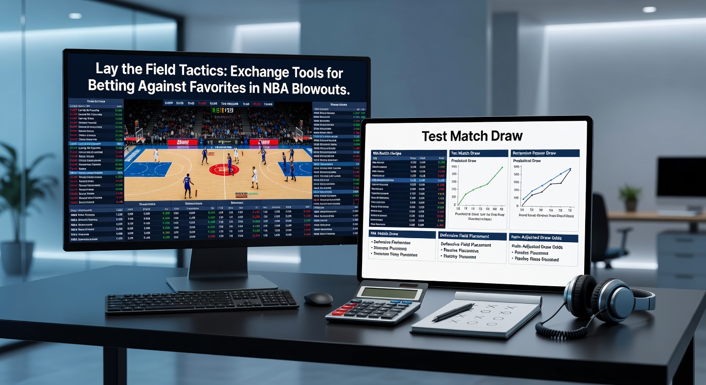 Live cricket test match odds on an exchange, with lay bets active on draw outcome amid fading favorite odds