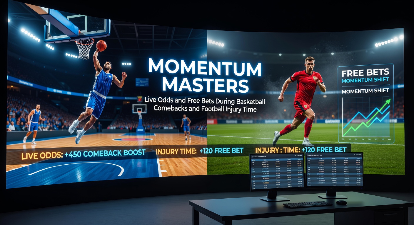 Basketball players celebrating a comeback during a high-stakes NBA game with live odds overlay showing dramatic shifts