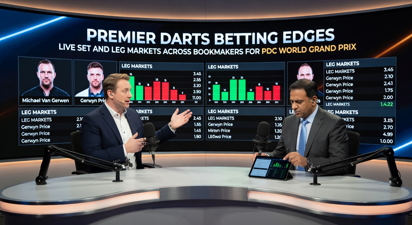Close-up of a darts board during a crucial leg, with scoreline showing tight competition in a live market scenario