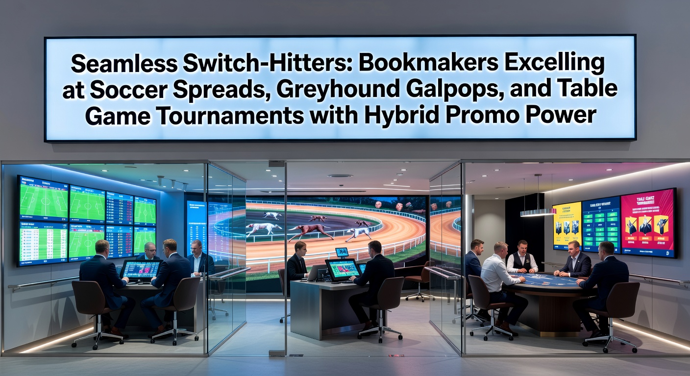 Dynamic scene of soccer players in action alongside greyhound racers and poker table intensity, highlighting versatile betting markets