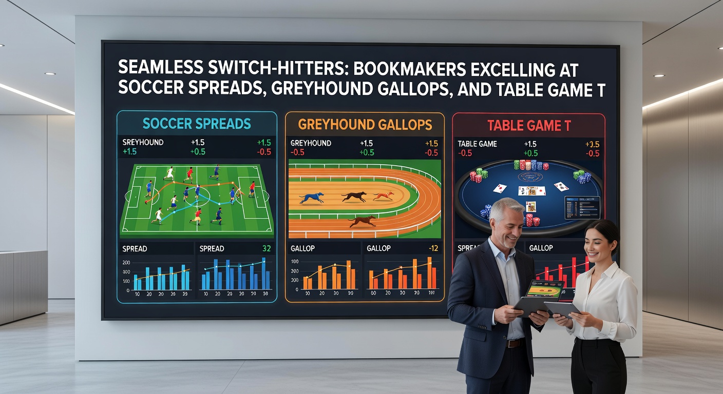 Greyhound racing track with blurred speed motion, overlaid with soccer pitch lines and poker chips for betting crossover visualization