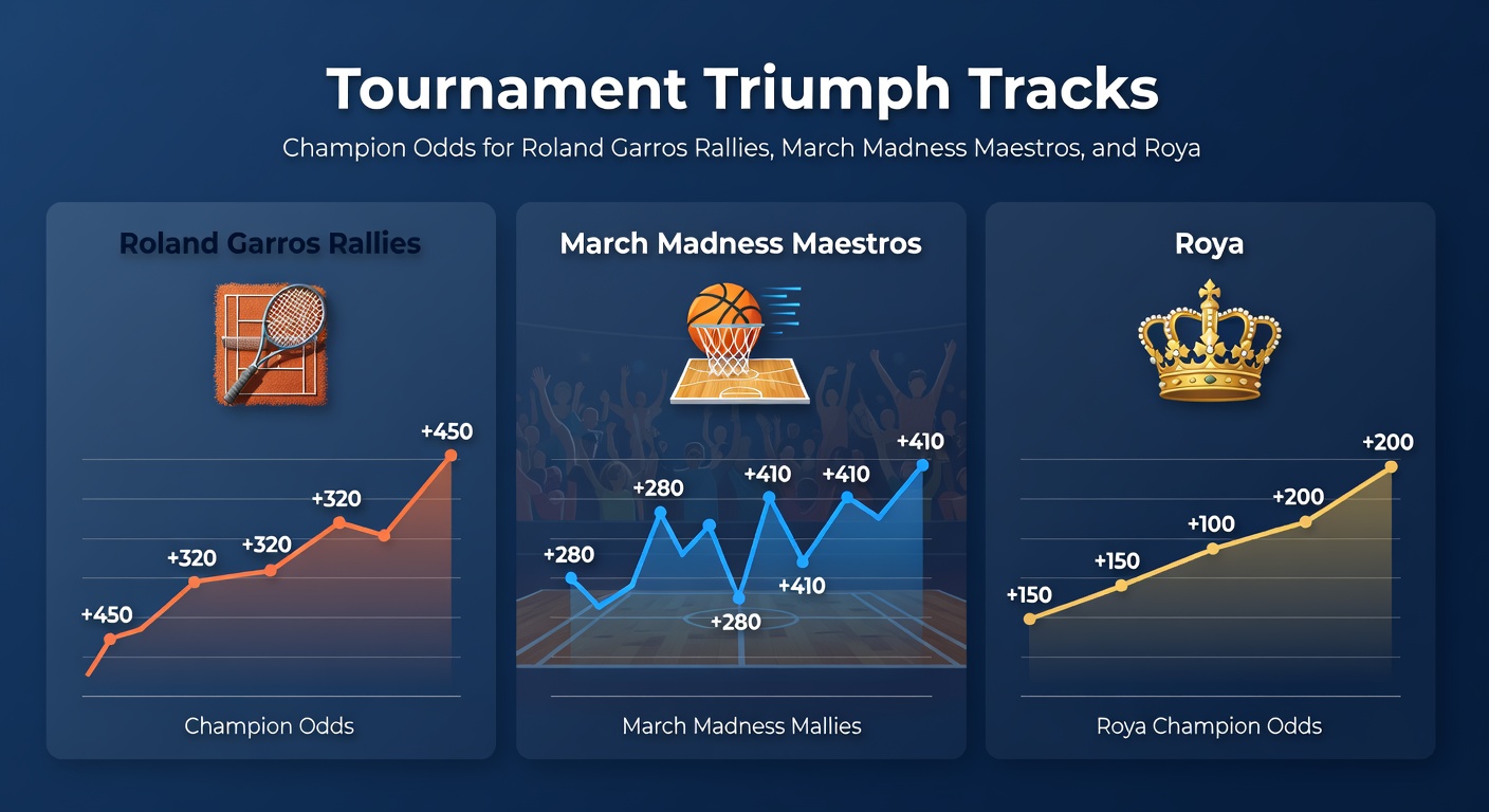 March Madness basketball bracket exploding with odds numbers, surrounded by tournament trophies and betting promo banners