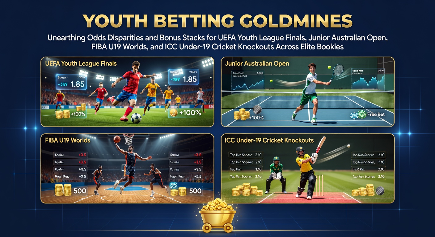 Young football talents clashing in the UEFA Youth League final under stadium lights, highlighting intense youth competition